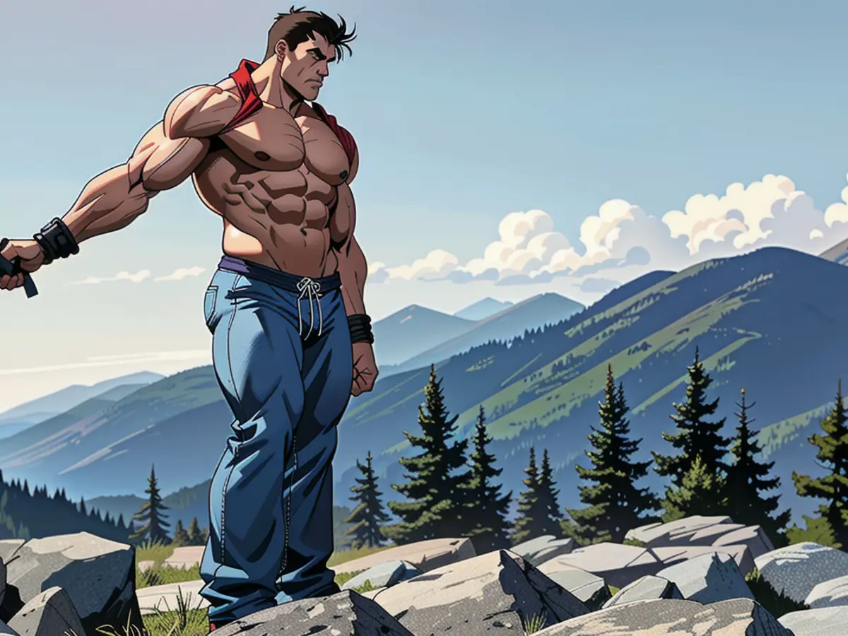 Sleuth on the Hunt: Detective Pursuing Suspect in Stakeout Operation Hiker in Casual Outdoor Attire Poses atop a Precipice, Exhibiting Panoramic Landscape Scene Behind